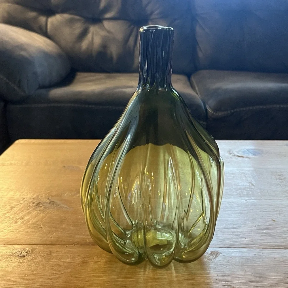 Smith and Hawkin Poland Handmade Art Glass Green Pumpkin Fall Decor Candle Dish